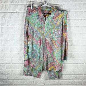 Vintage Lauren Ralph Lauren Colorful Paisley Button-Up Shirt Pajama Set